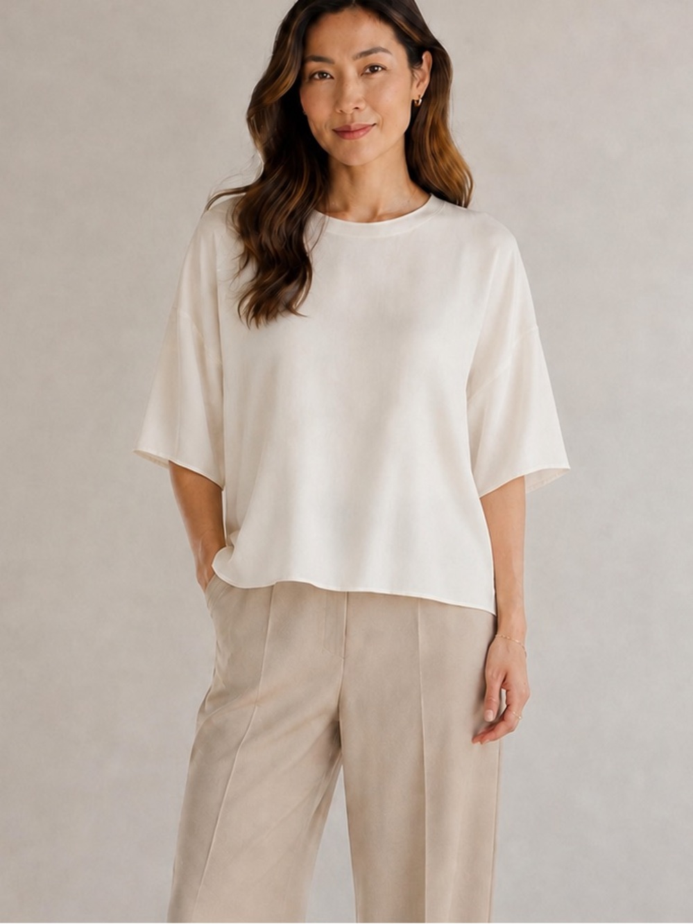 Vince Silk Ivory Dolman Sleeve Blouse Top Size Medium Relaxed Fit